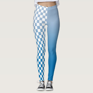 Sky Blue Gradient and Checkered Pattern Leggings