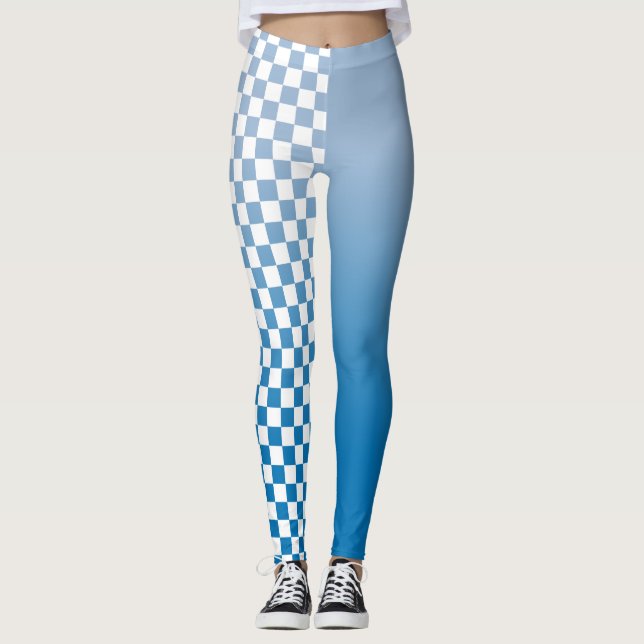 Sky Blue Gradient and Checkered Pattern Leggings (Vorderseite)
