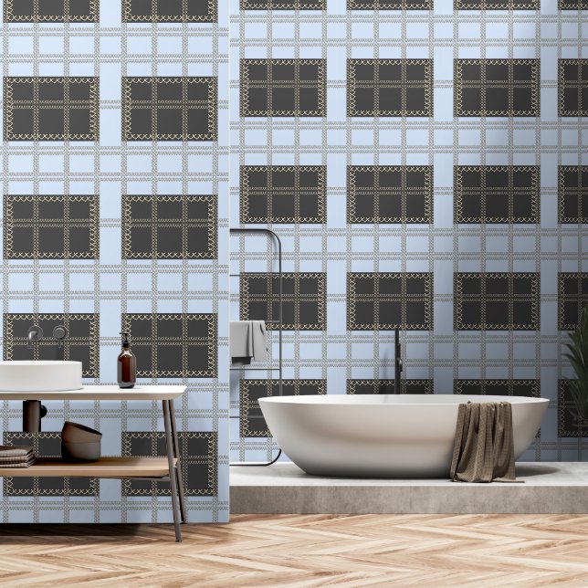 Sky Blue + Gray Geo Plus Tapete (Badezimmer)