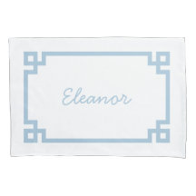 Sky Blue Greek Key Monogram Standard Pillow Case