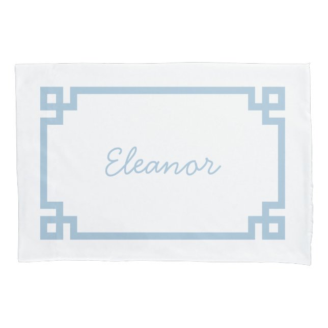 Sky Blue Greek Key Monogram Standard Pillow Case Kissenbezug (Vorderseite)