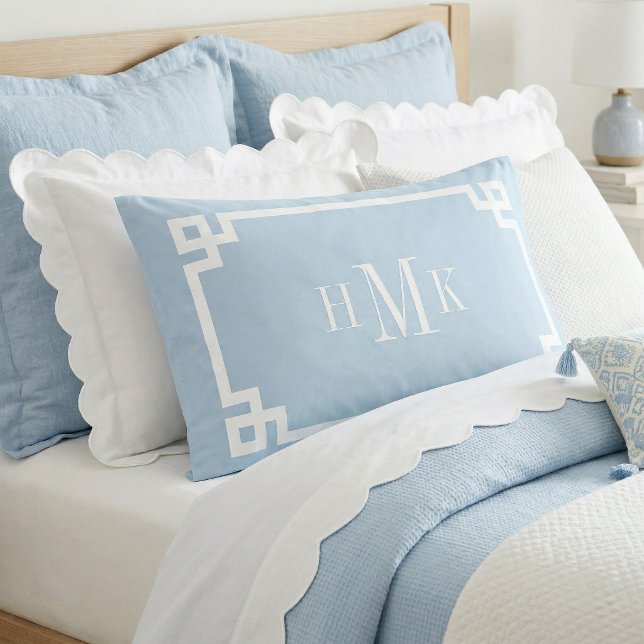 Sky Blue Greek Key Monogram Standard Pillow Case Kissenbezug (Von Creator hochgeladen)