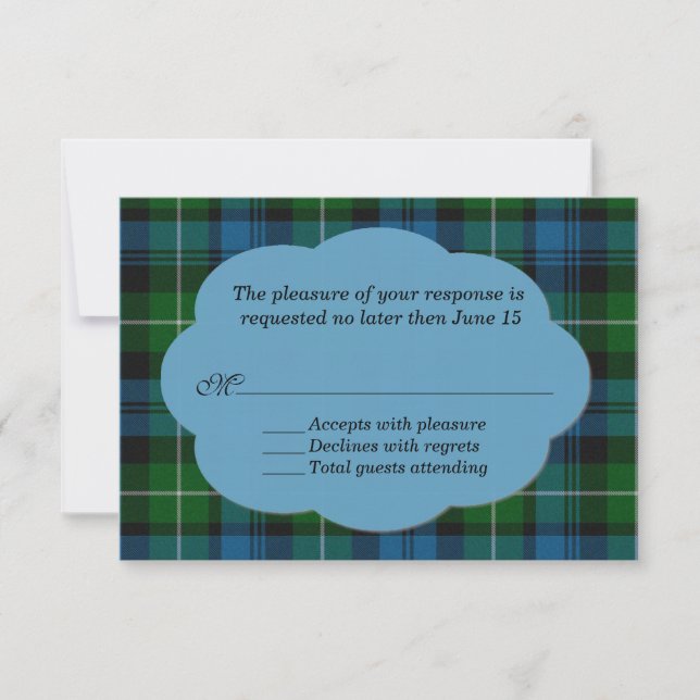 Sky Blue & Green Lamont Tartan Karierte RSVP-Karte RSVP Karte (Vorderseite)