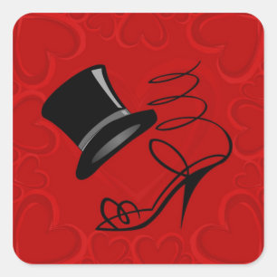 Sky Blue Hearts Top Hat und High Heels auf Aufkleb Quadratischer Aufkleber