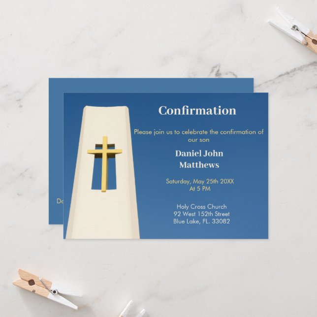Sky Blue Heiligkreuz Bestätigung Einladung (Vorderseite/Rückseite Beispiel)