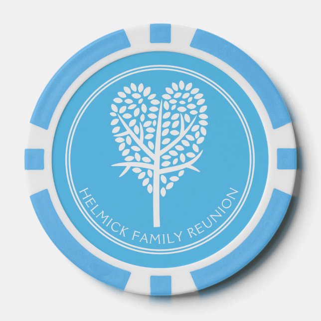 Sky Blue Herz Tree Family Wiedersehen Pokerchips (Vorderseite)