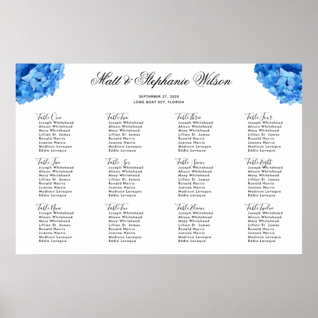 Sky Blue Hydrangea Hochzeitstisch Poster (Vorne)