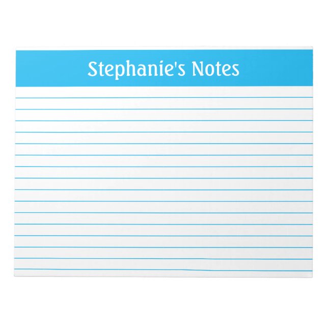 Sky Blue Lined 11 x 8,5 Landschaft Personalisiert Notizblock (Vorderseite)