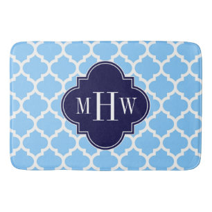 Sky Blue Marokcan #5 Navy Blue 3 Initial Monogram Badematte