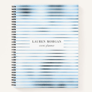 Sky Blue Metallic Stripes Monogram Notebook Notizbuch