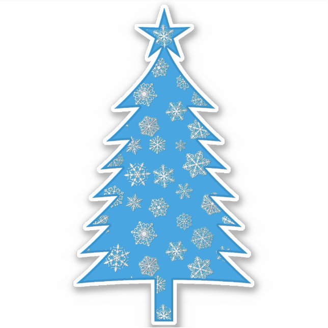Sky Blue mit Snowflakes Weihnachtsbaum Sticker (Vorderseite)