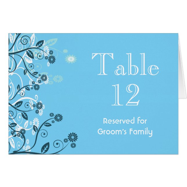 Sky Blue Modern Floral Wedding Tischnummer (Vorderseite (Horizontal))