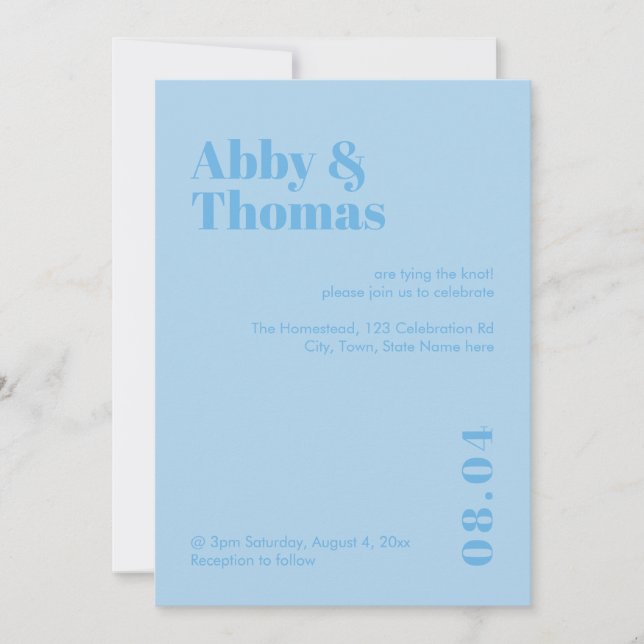 Sky Blue Modern Minimalistisch Simple Bold Wedding Einladung (Vorderseite)