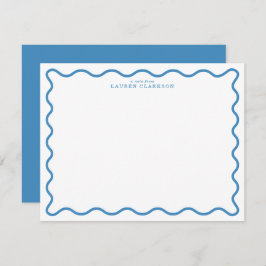 Sky Blue Modern Wavy Border Note Card Einladung