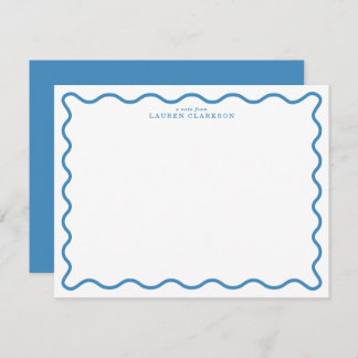 Sky Blue Modern Wavy Border Note Card Einladung