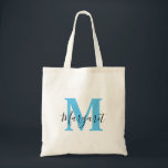 Sky Blue Monogram Black Script Name Toag Tragetasche<br><div class="desc">Sky Blue Monogram Black Script Name Tote Bag. Kann als Geschenk an Familie und Freunde an ihrem Geburtstag und Weihnachten gegeben werden.</div>