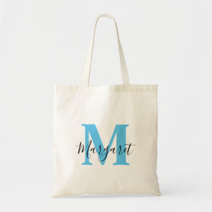 Sky Blue Monogram Black Script Name Toag Tragetasche