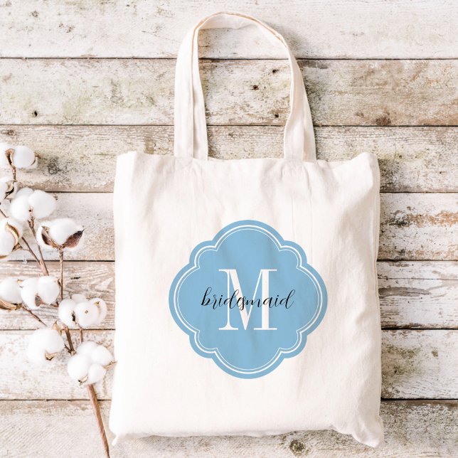 Sky Blue Monogram Bridesmaid Tote Bag Tragetasche (Von Creator hochgeladen)