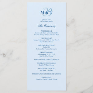Sky Blue Monogram Hochzeitsprogramm Programm