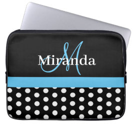 Sky Blue Monogram Schwarz-weiß Polka Dot Laptopschutzhülle