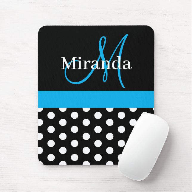 Sky Blue Monogram Schwarz-weiß Polka Dot Mouse Pad Mousepad (Mit Mouse)