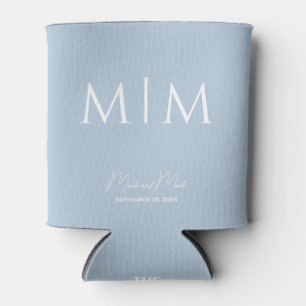 Sky Blue Monogram Script Names Wedding Can Cooler Dosenkühler