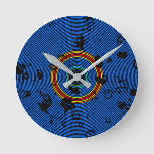 Sky Blue Multicolored Vinyl Disk Texture Muster Runde Wanduhr