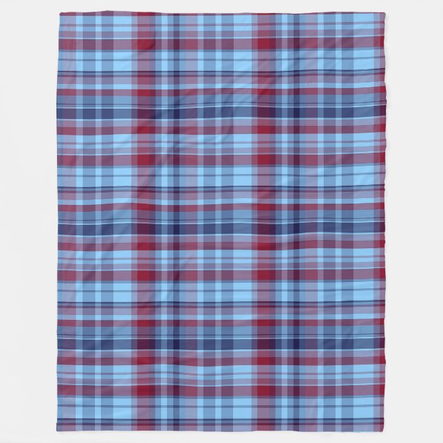 Sky Blue Navy Burgundy Preppy Madras Fleecedecke (Vorderseite)
