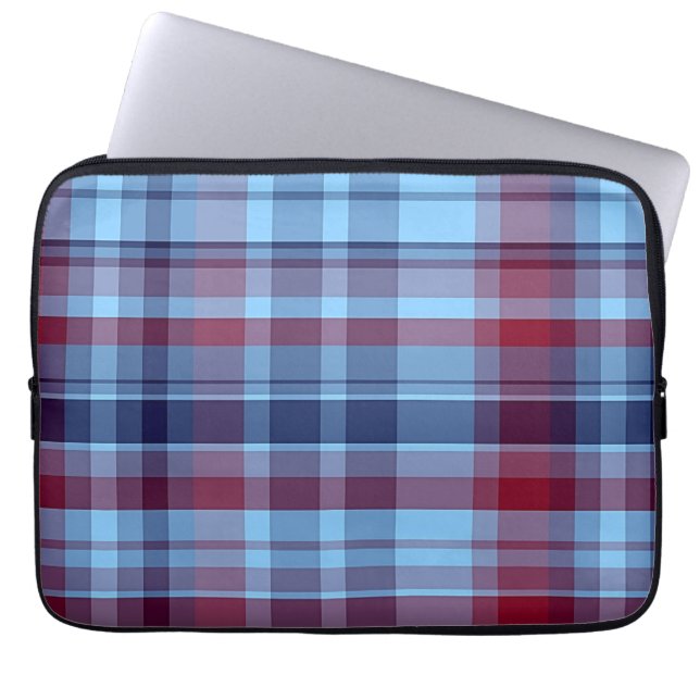 Sky Blue Navy Burgundy Preppy Madras Laptopschutzhülle (Vorderseite)