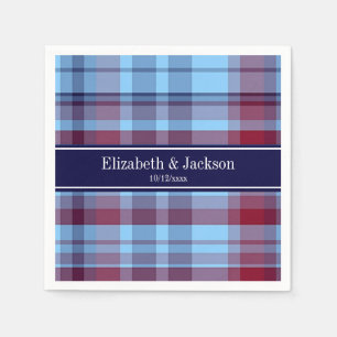 Sky Blue Navy Burgundy Preppy Madras N Monogram Serviette