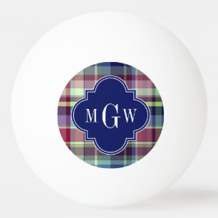 Sky Blue Navy Burgundy Wht Preppy Madras Monogram Tischtennisball