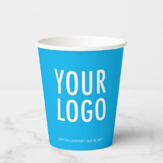 Sky Blue Paper Cups Custom Business Logo 8 oz Pappbecher