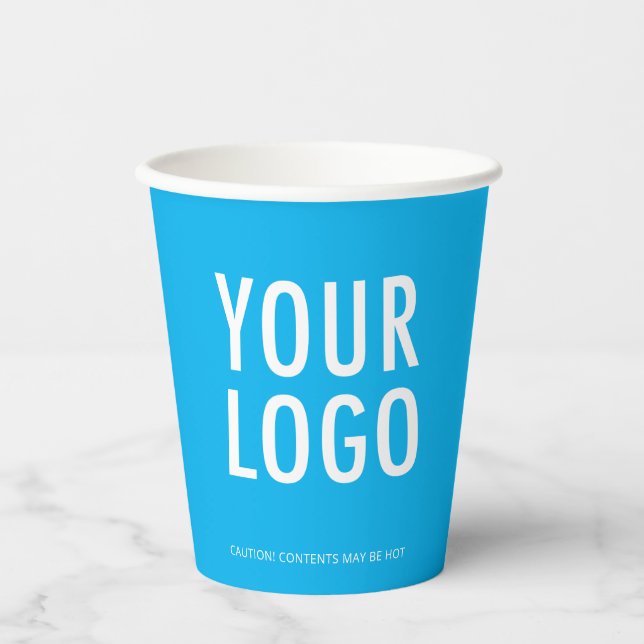 Sky Blue Paper Cups Custom Business Logo 8 oz Pappbecher (Vorderseite)