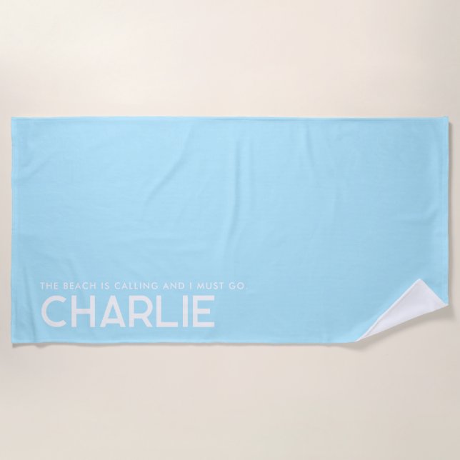 Sky Blue Personalisiert Slogan Strandtuch (Vorderseite)