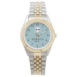 Sky Blue Personalized Custom Monogram Elegant  Armbanduhr