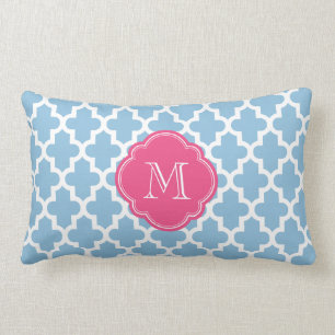 Sky Blue & Pink Modernes marokkanisches Muster Mon Lendenkissen