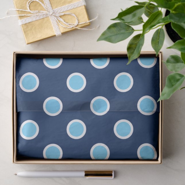 Sky Blue Polka Dots on Navy Tissue Seidenpapier (Geschenk)