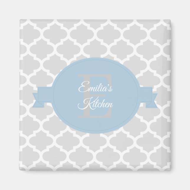 Sky Blue Quatrefoil Personalisiert Magnet (Vorne)