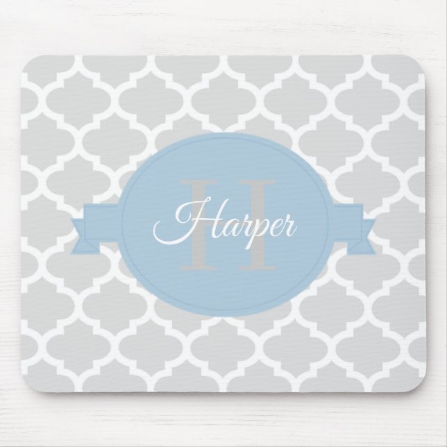 Sky Blue Quatrefoil Personalisiert Mousepad (Vorne)
