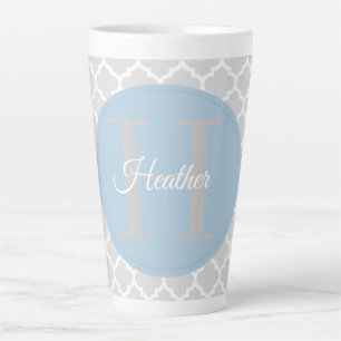 Sky Blue Quatrefoil Personalisierte Latte Tasse