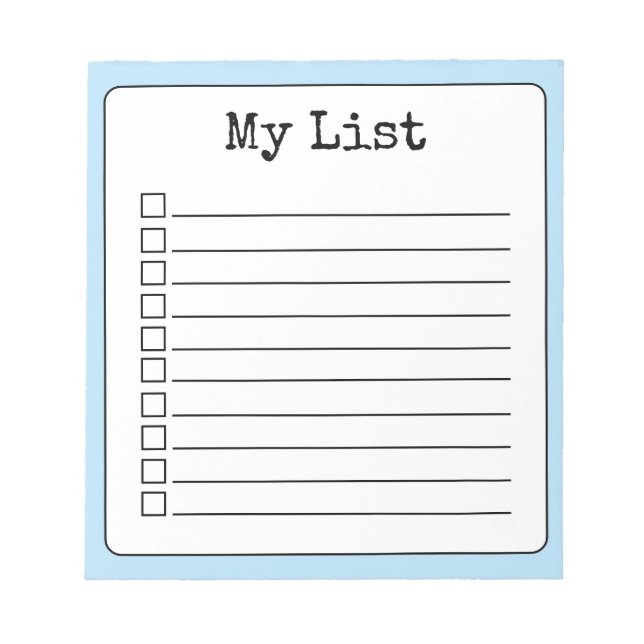 Sky Blue Retro Custom Checklist Lined Notizblock (Vorderseite)