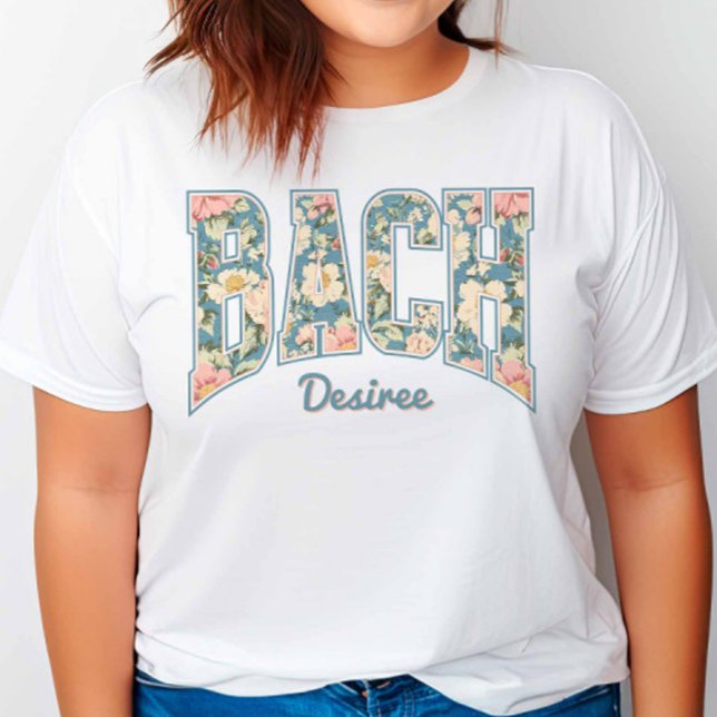 Sky Blue Retro Floral BACH Bridesmaid T-Shirt (Von Creator hochgeladen)
