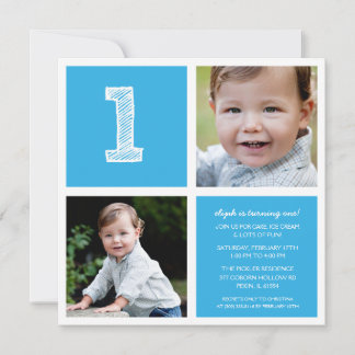 Sky Blue Room für Platz 1. Geburtstag Party Foto Einladung