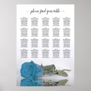 Sky Blue Rose 20 Table Wedding Seating Chart Poster