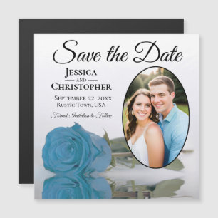 Sky Blue Rose Wedding Save the Date Foto Magnet