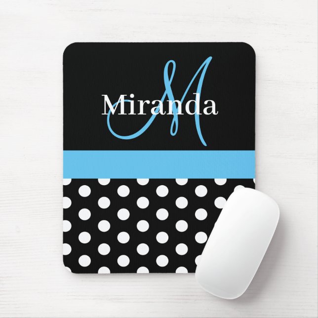 Sky Blue Schwarz-weiß Polka Dot Monogram Mouse Pad Mousepad (Mit Mouse)