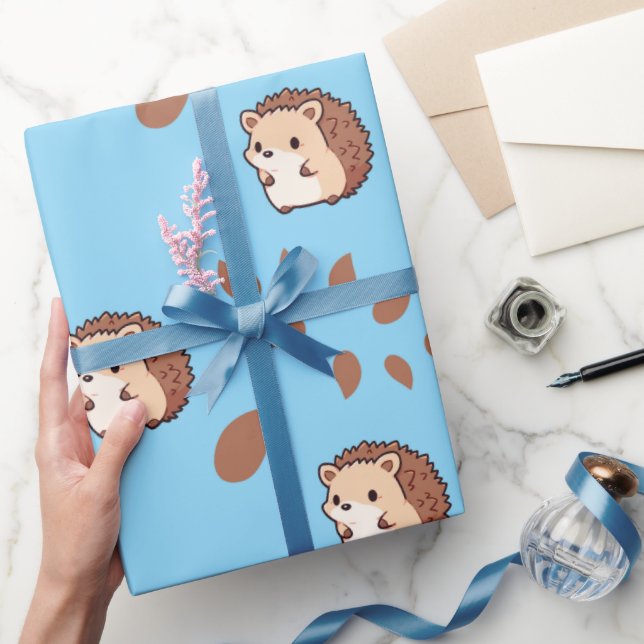 Sky Blue Seamless Wrapping Paper mit Igeln Geschenkpapier (Schenken)