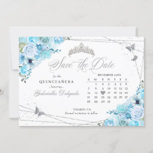 Sky Blue & Silver Quinceñera Save the Date Einladung
