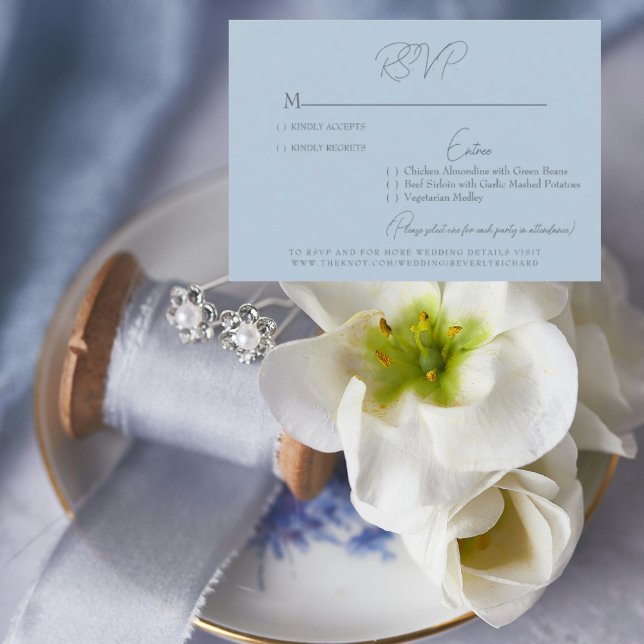 Sky Blue Silver Text Wedding RSVP Card Karte (Von Creator hochgeladen)