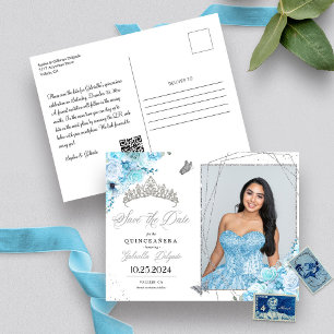 Sky Blue & Silver Tiara Quinceañera Foto Postkarte